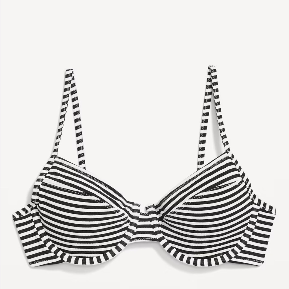 Old Navy Black and White Striped Bikini Top